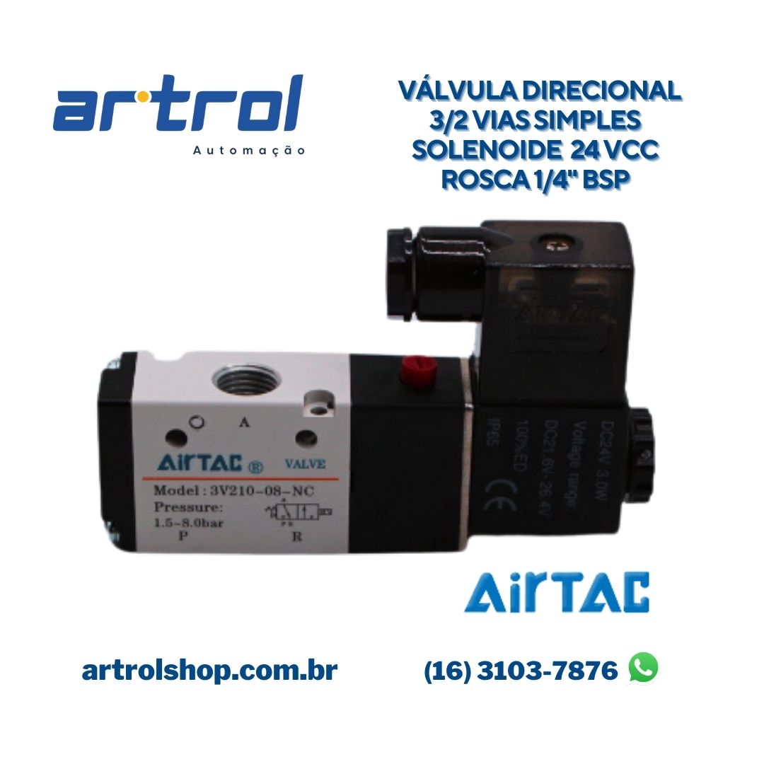 Válvula simples solenoide 3 vias 1/4